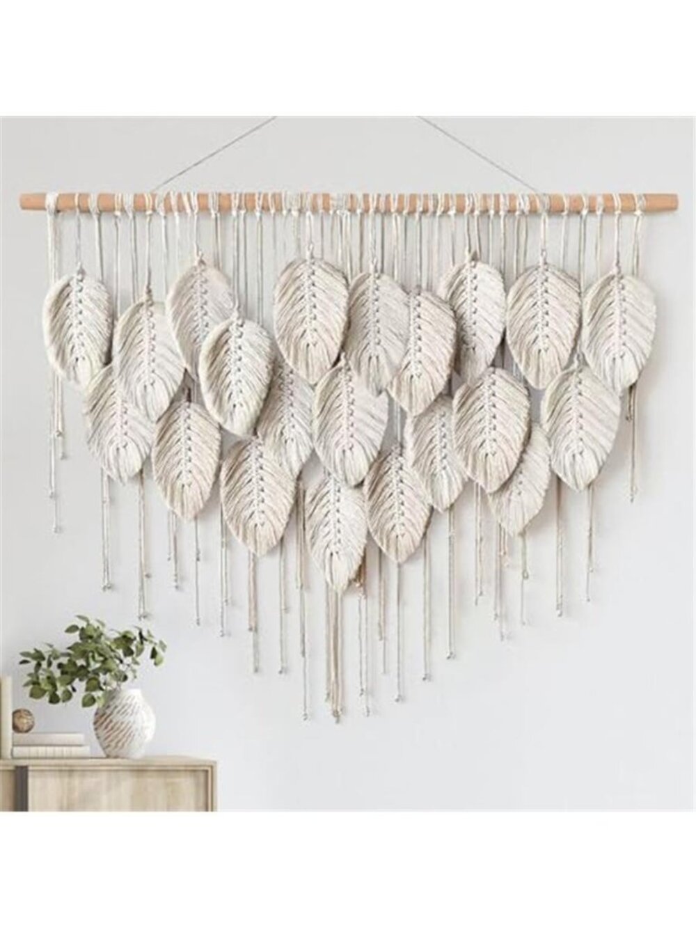 Macrame Wall Hanging Boho Beige Leaves Tapestry Bohemian Handmade Woven Wall Art